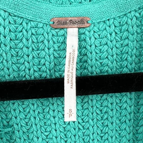 FREE PEOPLE Swim Too Deep Oversized Cardigan Womens S Turquoise Collared Button - Picture 12 of 16